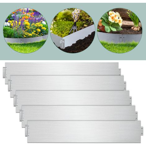 Randaco – Bordure de pelouse flexible en acier galvanisé 100x14cm – Lot de 5 – Résistante aux intempéries et à la corrosion (1/5)