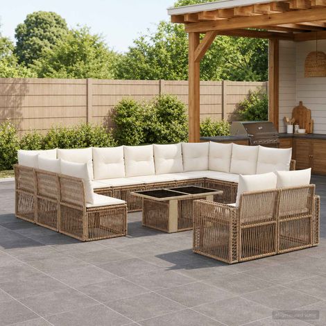 vidaXL Set Divano da Giardino 13 pz Beige e Bianco Crema polyrattan (1/5)