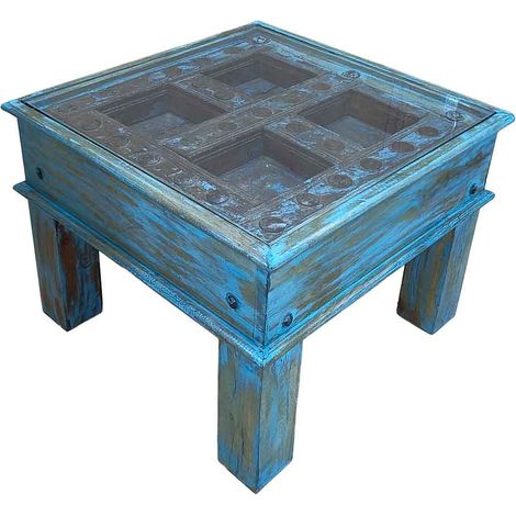 Mesa de centro de madera artesanal 57x57x45h cm (1/5)