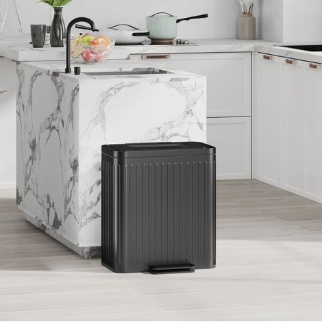 Papelera de cocina doble 2 x 20 L con pedal, 85 x 45,5 x 36,5 cm, metal negro, REDOM (1/5)