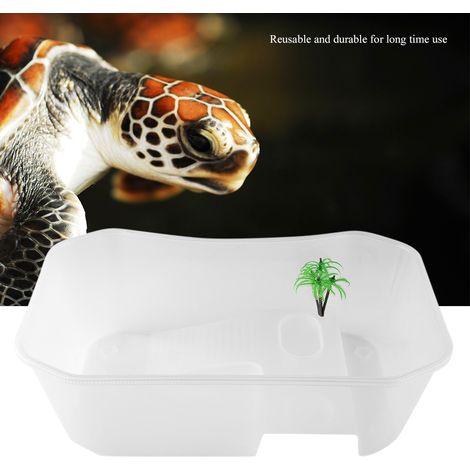 Petit aquarium ouvert en plastique avec plateforme pour tortues et reptiles (blanc) (1/5)