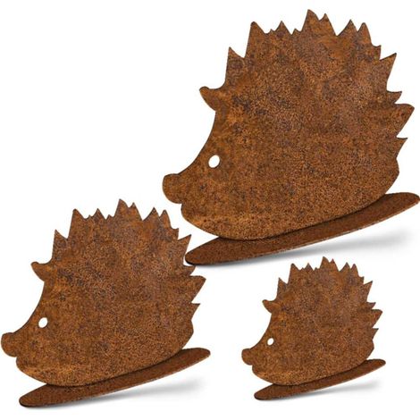 Lot de 3 Hérissons Décoratifs en Métal Rouillé Patiné pour Jardin et Maison, Déco d'Automne - PANGIVO