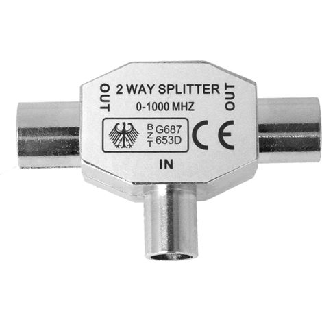 Sdoppiatore Splitter per Antenna TV in Metallo 1 Femmina 2 Maschi Distributore Derivatore Accoppiamento Antenna TV (1/3)