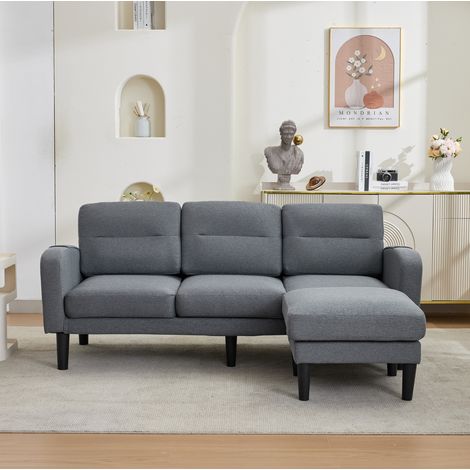 Divano angolare 3 posti a L con chaise longue, 204 x 136 x 80 cm, grigio HAVRYA (1/5)