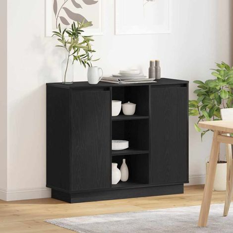 LED-Sideboard Schwarz Eichen-Optik 90 x 32 x 75 cm