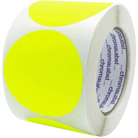 Étiquettes autocollantes rondes amovibles de 5 cm (2 pouces) avec code couleur, 500 par rouleau, jaune fluorescent (1/3)