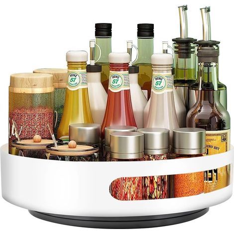 Drehbarer Servierteller aus Stahl (Lazy Susan), Gewürzorganizer, 360° drehbar, für Küche, Bad, Schlafzimmer, leicht zu reinigen, 25 x 25 x 5 cm (1/4)