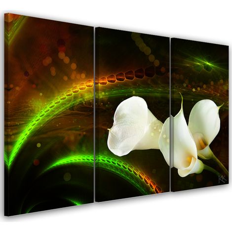 Quadro su tela 3 paneli, Fiore bianco sullo sfondo marrone - 60x40 (1/4)