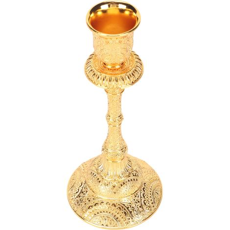 Bougeoir doré vintage en alliage, sculpté avec raffinement, chandelier pilier en métal pour centre de table (1/5)