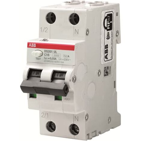 Disjoncteur Différentiel-DS201UL-1P+N (droite)-13A-Cbe K-6KA-30mA Type A- UL/CSA 2CSR255187R1137 ABB L258931