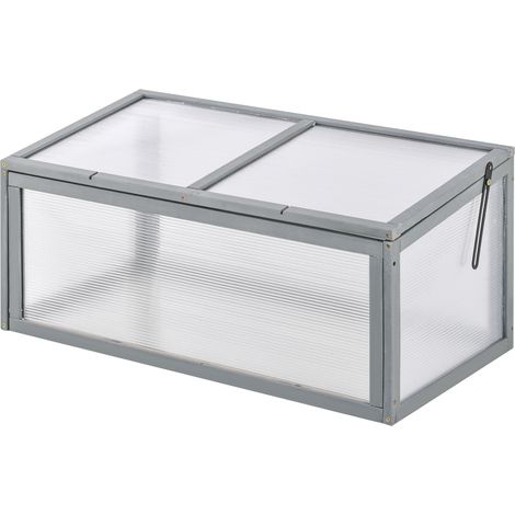 Frühbeet Holz und Polycarbonat Treibhaus 90 x 46 x 40 cm Gewächshaus mit Abdeckung wetterfest Frühbeetkasten für Garten Pflanzenbeet Grau