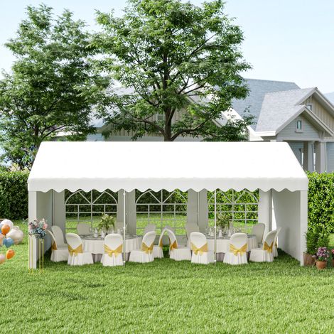 Outsunny Chapiteau barnum tente barnum tonnelle de réception chapiteau de jardin 6 x 4 x 2,8 m polyéthylène 8 fenêtres et acier galvanisé robuste blanc