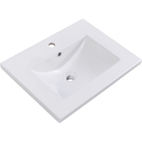 Meuble de salle de bain simple avec meuble sous-vasque 60 cm et lavabo en céramique, blanc (1/5)