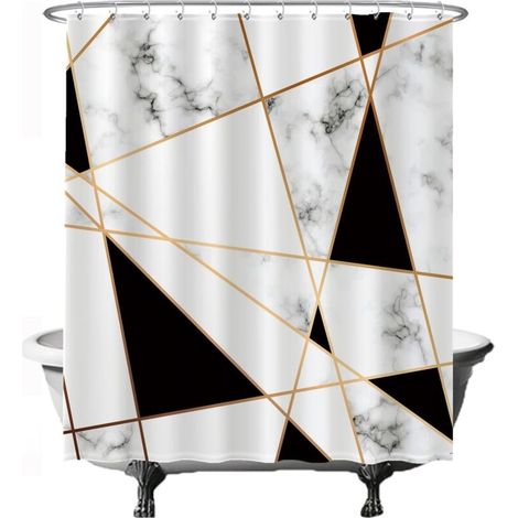 CCYKXAA 180 x 180 cm Rideau de Douche Marbre Figures Géométriques Lavable - Anti Moisissure Blanc Noir Or (1/4)