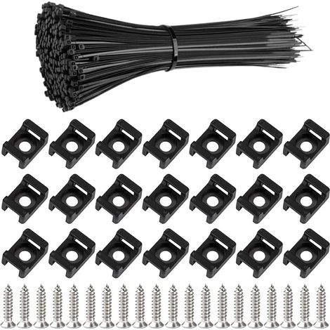 Attache Brise Vue 100 Pièces Attaches de Câble en Nylon Autobloquantes Fixations de Serre-Câbles Électriques Collier de Serrage avec 100 Pièces Base de Serre Câbles et Vis pour Organiser Câbles (1/5)