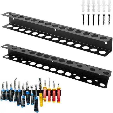 Support Mural Tournevi, 2 Pièces Organisateur de Tournevis, 40 cm Tournevis Étagère Murale, Étagère Murale Porte-Outils pour Garage Maison Atelier Réparation(14 Trous + 18 Trous) (1/5)