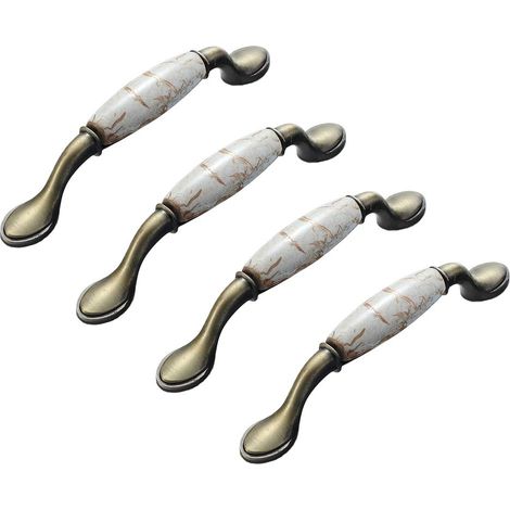 4 x Poignées de Meuble Céramique Style européen, Poignee de Meuble Cuisine en Céramique et Alliage d'aluminium, Poignée de Tiroir 128mm, avec Vis (1/5)