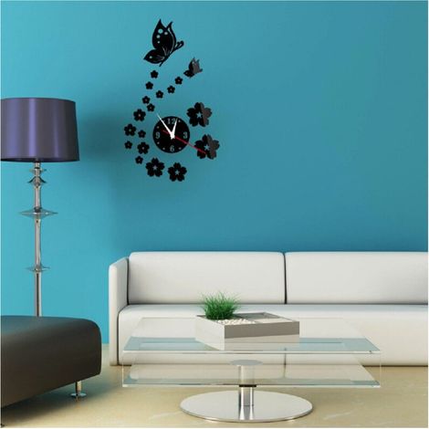 Mirror Mur Adésives 3d Reugle Motif Papillon Fleur Sommeil Décoration