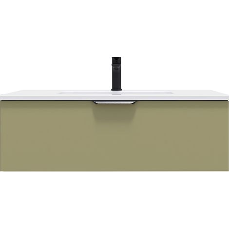 Meuble de salle de bain suspendu vasque intégrée 90cm 1 tiroir Vert olive - Soho (1/5)