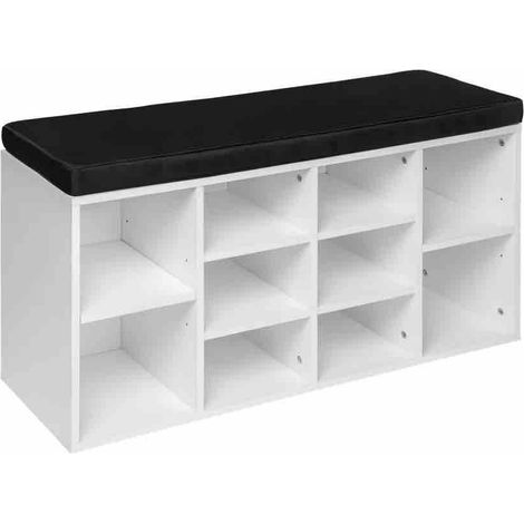 Banc et meuble à chaussures Blanc 103cm : 10 paires . Avec coussin noir (1/4)