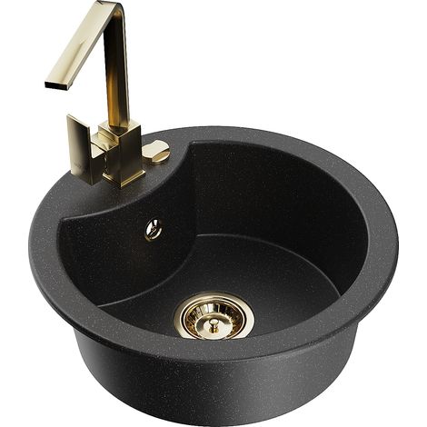 Mexen Diego 1-Becken-Granit-Spüle mit Mischbatterie Rita, Schwarz/Silbermetallic - 6512-73-670300-50 (1/5)