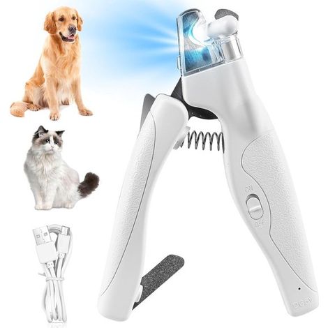 Cortaúñas para mascotas con luz LED para perros y gatos, Seguro, gatos, perros, cachorros, conejos y animales pequeños, Blanco (1/5)