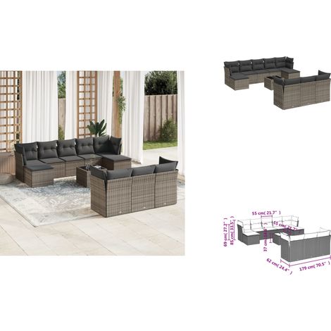 11-tlg. Garten-Sofagarnitur mit Kissen Grau Poly Rattan - Gartenmöbel - PE-Rattan Möbel - Outdoor Sofa Set - Esstisch - Lounge Set (1/3)