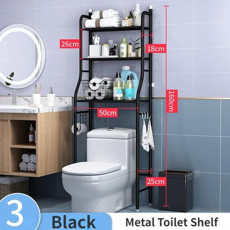 Étagère de rangement pour salle de bain (noire) : étagère au sol, étagère murale sans perçage pour lavabo et machine à laver. (1/5)
