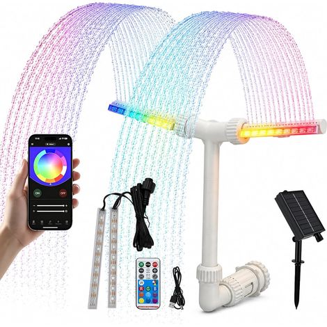Fontaine de Piscine, Fontaine Solaire à Double Tête avec Éclairage RGB, 11 Couleurs, Contrôle par APP et Télécommande, 6 Modes d'Éclairage, Jet Réglable 0,5–3 m, pour Piscines Hors Sol et Enterrées (1/5)