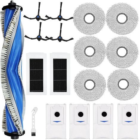 Spare parts for Ecovacs Deebot X5 Omni and X5 Pro robot vacuum cleaners: 1 main brush, 6 cleaning pads, 4 dust bags, 2 filters, and 4 side brushes. (1/4)