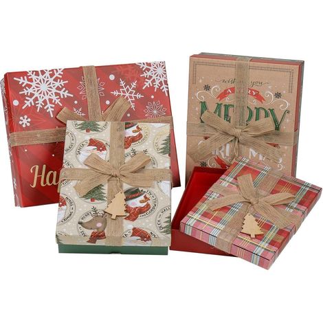 Coffrets cadeaux Lot de 4 Boîtes de rangement Noël avec couvercle et ruban (1/5)