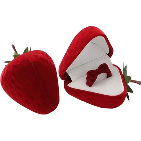 Lot de 2 écrins à bague en forme de fraise, intérieur en velours doux, boîte à bijoux élégante pour bague et boucles d'oreilles, cadeau pour Saint-Valentin, anniversaire et anniversaire de mariage, ro (1/5)