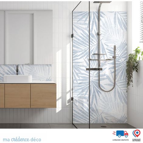 Panneau de douche : Dessin feuilles - Couleur Bleu pigeon - Alu composite - 90 - 245 (1/3)