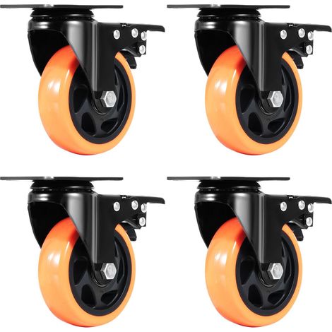 Roues pivotantes de 10,1 cm, jeu de 4, avec verrouillage A/B, roulettes PVC silencieuses, capacité de charge 158,8 kg (1/5)