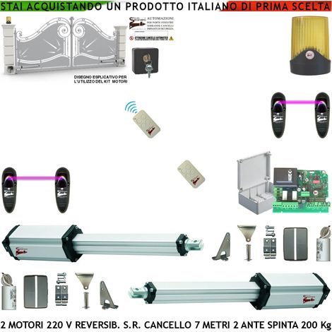 Cancello da 7 Metri 2 Ante da 3,5 Metri Ricambio Automatismo 2 Motori 230 V Stelo Retrattile Reversibile Corsa Stelo 600 mm Spinta 250 Kg Centrale2 Coppie Fotocellule 2 Radiocomandi Faro Selettore (1/4)