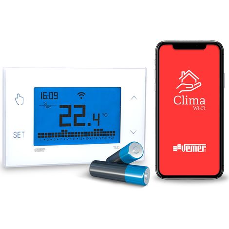 Thermostat intelligent connecté WiFi VE788600 – Gestion de chauffage – Programmation hebdomadaire – Écran tactile rétro-éclairé – Vemer (1/4)