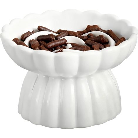 Raised Anti-Glutton Cat Bowl, 14 cm Ceramic Slow Feeder for Cats and Paste, Non-Slip Dishwasher-Safe Cat Bowl (White) (1/5)