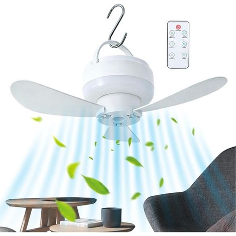 Rechargeable Ceiling Fan USB Powered 1800mAh, Portable Fan with Light 3 Speed Battery Operated Hanging for Camping Backyard Patio Canopy Shed Garage Balcony RV Cooling 4.33x3.35 inches (1/5)