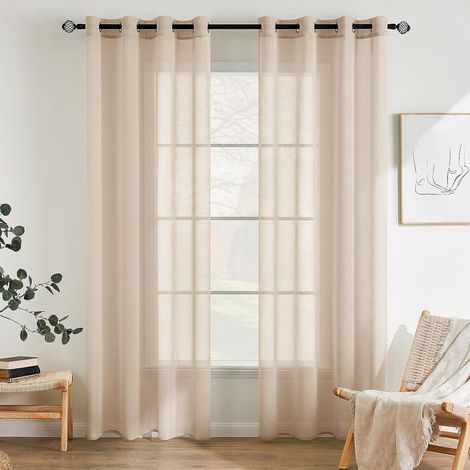 Couleur Pure Rideaux De Fenêtre Transparents Lisse Panneaux Voile De Fenêtre Rideaux Élégant Traitement pour Chambre Salon Rideaux à Oeillets 2 Panneaux 140x145cm Kaki Clair (1/5)