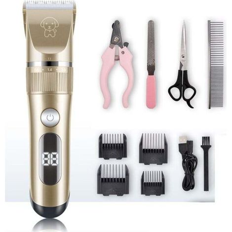 IPX7 Professional Cordless Dog Clipper with Detachable Ceramic Blades, LCD Screen, Fast Charging, Low Noise, and Washable Blades. 5 Rotation Speeds (1/5)