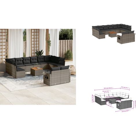 13-tlg. Garten-Sofagarnitur mit Kissen Grau Poly Rattan - Gartenmöbel Set - PE-Rattan Möbel - Outdoor Lounge - Esszimmergarnitur - Balkonmöbel (1/3)