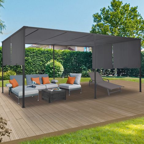 Pérgola corredera 2 secciones 3x6 M cenador de jardín tejido gris antracita (1/5)