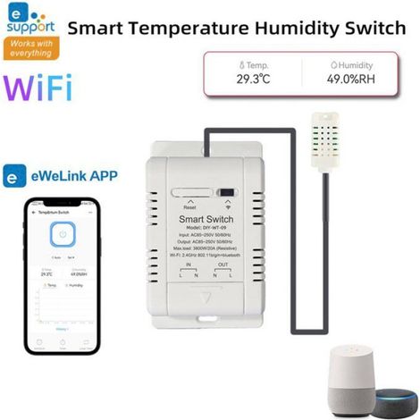 Commutateur Temperature Humidite - Wifi - Capteur Integre 1 M - 20 A - Pour Controle Climatisation Chauffage - 2 Unites (1/5)