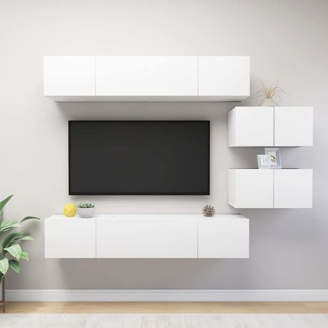 vidaXL Set de muebles de salón TV 6 piezas madera de ingeniería blanco (1/5)