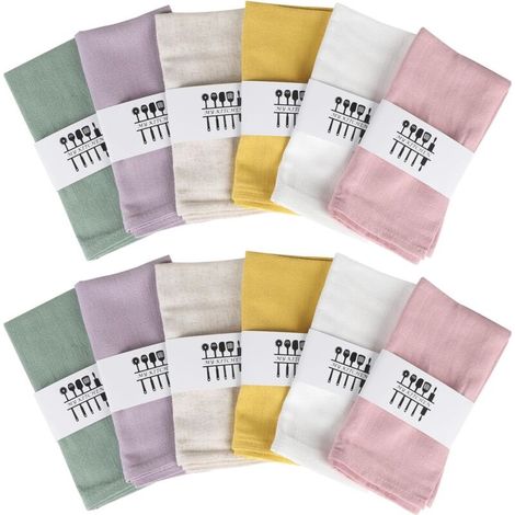 Bardusch-12 serviettes lin/coton 40x40 cm – 6 coloris (mauve, beige, blanc, moutarde, rose poudré, vert pois) (1/5)