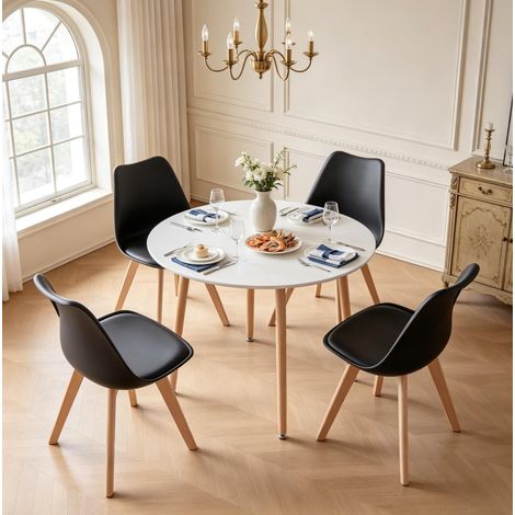 Table ronde 80x80x75 cm bois plastique multicolore, 4 chaises salle à manger – MEUBLIV (1/5)
