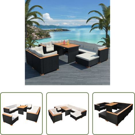 Rotin synthétique - Salon de jardin 10 pcs avec coussins Résine tressée Noir (1/5)