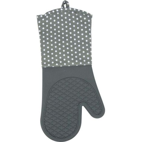 Lot de 2 Gants de cuisine Silicone , Paume en silicone, Nettoyage facile, Manche extra long, Lavable en machine à 30°, 18,5 x 37,5 cm, Gris (1/4)