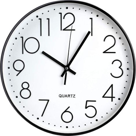 Horloge murale, horloge décorative à quartz silencieuse de 30 cm (12 pouces), horloge ronde moderne à grands chiffres (noire) (1/5)