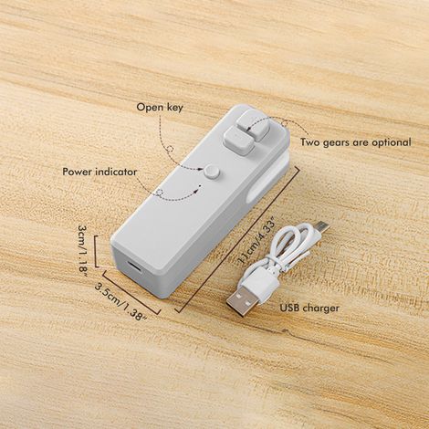 Mini scelleuse de sacs rechargeable pour sacs alimentaires, idéale pour la conservation des aliments. Appareil portable 2 en 1 avec fonction scelleuse et coupe-sacs en plastique. (1/5)